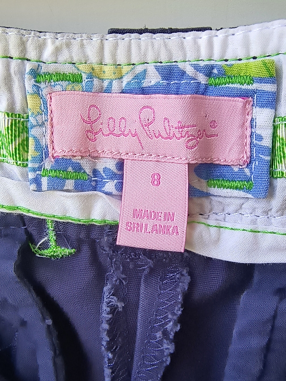 Lilly Pulitzer Navy Resort Vacation Shorts with Lime Cocktail Embroidery 8 - Picture 3 of 9